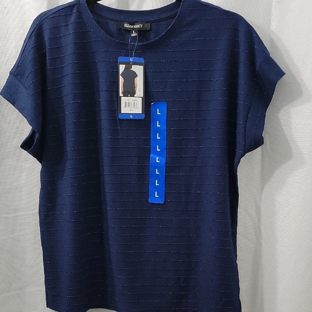 Ellen Tracy Navy Textured Tee